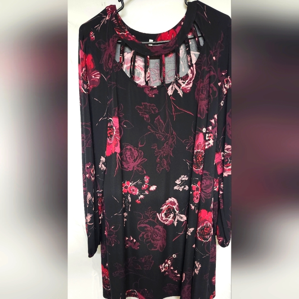 Floral Long Sleeve Dress with Cutout Neckline
